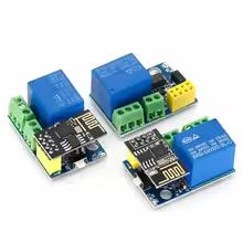 ESP-01S modules mounted on small blue relay boards